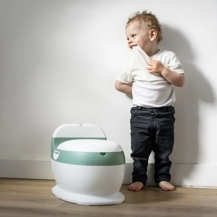 Thermobaby - Mini toilette d'apprentissage pour enfant - Vert sauge - Confortable avec bruit de chasse d'eau, couvercle et cuvette amovible