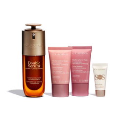 Clarins - Set Soins Anti-Âge : Sérum Double Serum 50 ml + Crème Multi-Active Jour 15 ml + Crème Multi-Active Nuit 15 ml + Primer Hydratant S.O.S. 5 ml - Miniatures