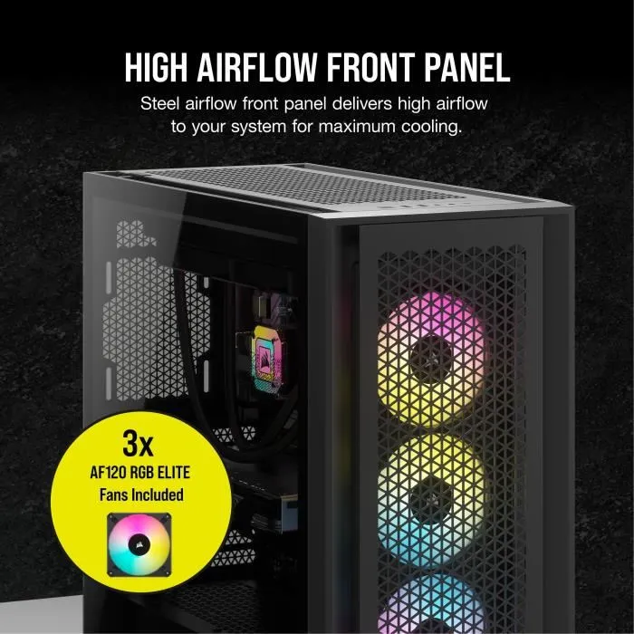 Corsair CC-9011309-WW Boîtier PC Moyen-Tour ATX 5000D RS ARGB Airflow, Noir, avec 3 Ventilateurs AF120 RGB Elite, Compatible Carte Graphique 420 mm Corsair CC-9011309-WW Boîtier PC Moyen-Tour ATX 5000D RS ARGB Airflow, Noir, avec 3 Ventilateurs AF120 RGB Elite, Compatible Carte Graphique 420 mm