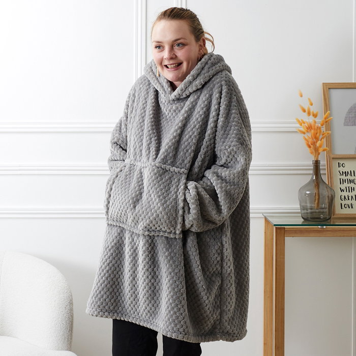 Home Deco Factory Sudadera avec poche et capuche en polyester texture nid d'abeille