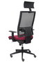 Silla de oficina Horna con mecanismo Sincro tapizada con Tela color Granate y malla color Negro. Equipada con lumbar 1D, Brazos 1D, Cabecero Fijo y Ruedas de parqué
