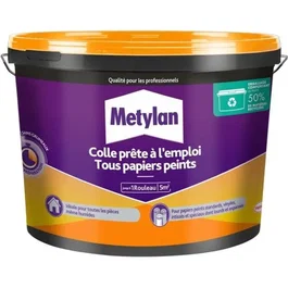 Metylan Colle 2785042 prête à l'emploi pour tous papiers peints, haute adhérence, séchage transparent, seau de 1kg
