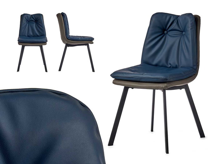 Giftdecor Fauteuil bleu avec dossier capitonné et liseré gris Giftdecor Fauteuil bleu avec dossier capitonné et liseré gris