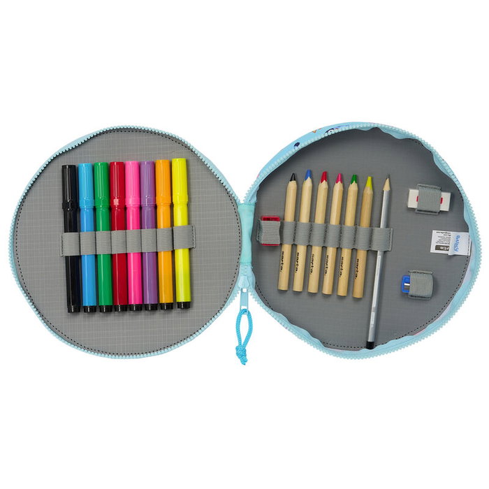 SAFTA Plumier Bluey avec fermeture éclair - Trousse scolaire avec 18 pièces : 6 gros crayons de couleur, gomme, crayon graphite, taille-crayons, 8 gros feutres