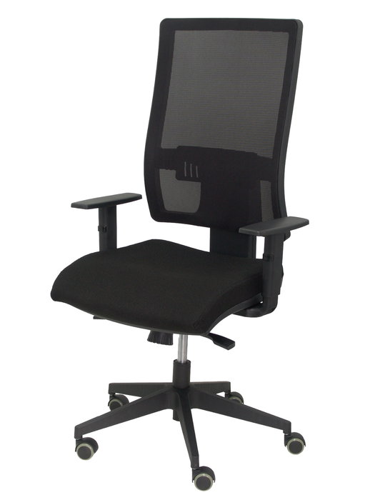 Chaise Horna Synchro 5 positions tissu Noir Base pyramidale noire Accoudoir 1D Sans appui-tête Roulettes pour moquette