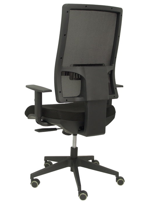Chaise Horna Synchro 5 positions tissu Noir Base pyramidale noire Accoudoir 1D Sans appui-tête Roulettes pour moquette