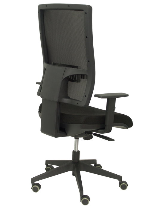 Chaise Horna Synchro 5 positions tissu Noir Base pyramidale noire Accoudoir 1D Sans appui-tête Roulettes pour moquette