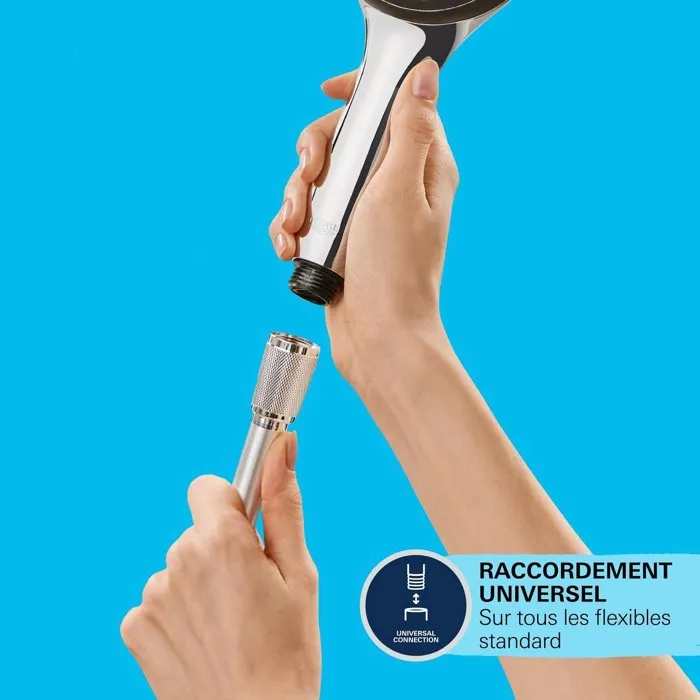 Grohe - Douchette de douche 3 jets Vitalio Joy 110 Massage, chromée, économie d'eau, double paroi anti-chaleur, compatible chauffe-eau, garantie 5 ans