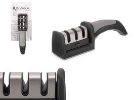 Kinvara Aiguiseur à couteaux avec manche en acier, céramique, plastique PP et TPR, noir et argent, 21 x 6.5 x 5.5 cm (Set de 24)