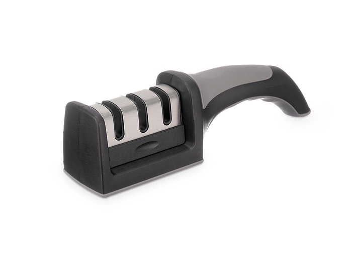 Kinvara Aiguiseur à couteaux avec manche en acier, céramique, plastique PP et TPR, noir et argent, 21 x 6.5 x 5.5 cm (Set de 24)