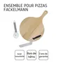 Fackelmann - Ensemble de 3 ustensiles pour pizza avec planche en bois, pelle et roulette coupe-pizza - Diamètre planche 30 cm