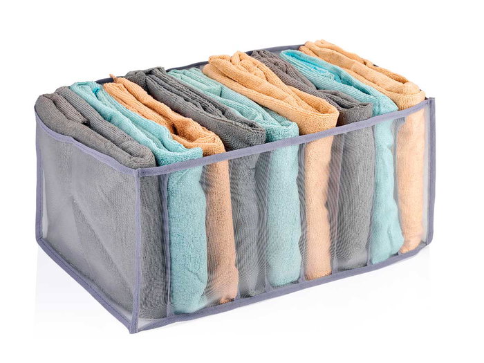 Kipit Organisateur 9 Compartiments pour Sweat Pantalon Tissu Nylon Gris Monté 44x29x20 cm (Set de 24)