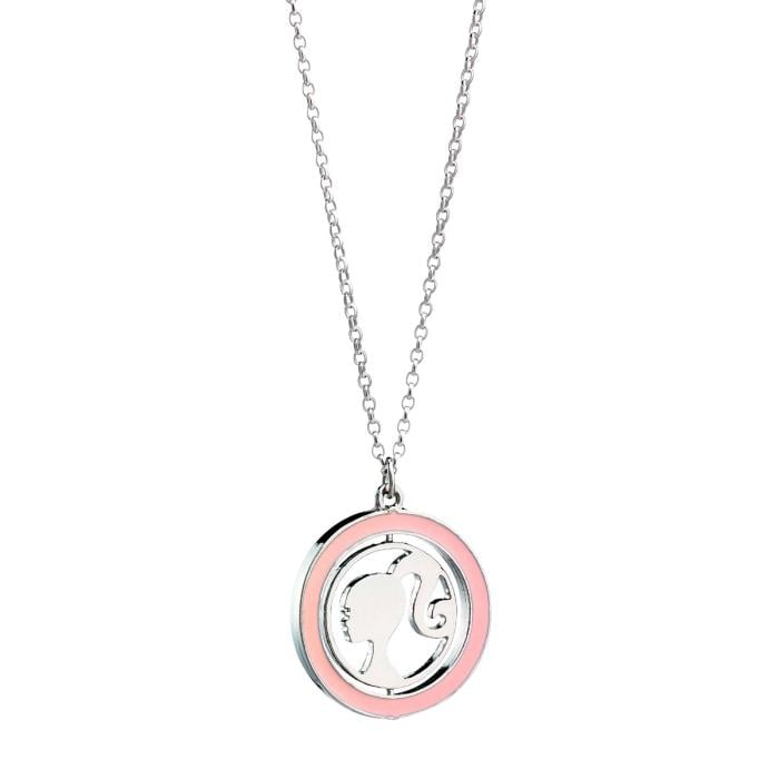 The Carat Shop Collar Barbie Spinning Silhouette - Pendentif émaillé rose avec silhouette tournante, chaîne 65 cm The Carat Shop Collar Barbie Spinning Silhouette - Pendentif émaillé rose avec silhouette tournante, chaîne 65 cm