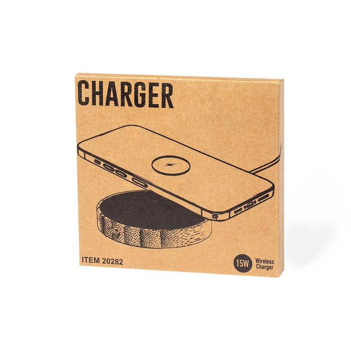 Edm Chargeur sans fil circulaire 15 W Qi bambou Ø6,8 x 1,1 cm avec câble USB-C