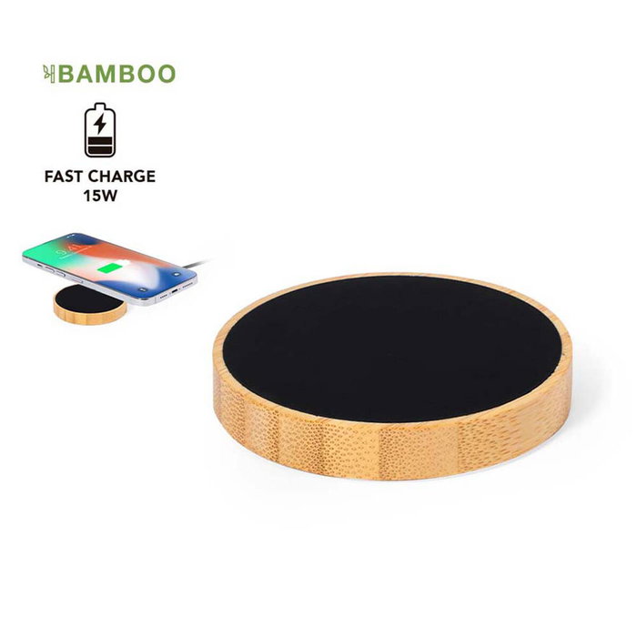 Edm Chargeur sans fil circulaire en bambou 15 W