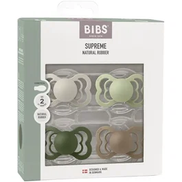 Bibs Lot de 4 sucettes Supreme T2 - Caoutchouc naturel - Sand Sage Hunter Green Dark Oak
