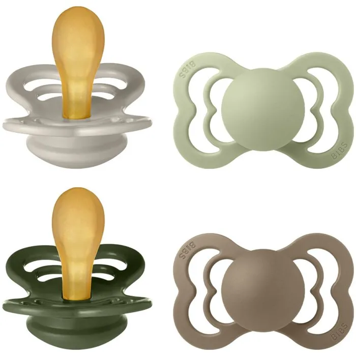 Bibs Lot de 4 sucettes Supreme T2 - Caoutchouc naturel - Sand Sage Hunter Green Dark Oak