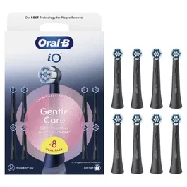 Oral-B - Brossettes iO Gentle Care - Pour brosses à dents électriques iO - Idéales gencives sensibles - Pack de 8 - Noir