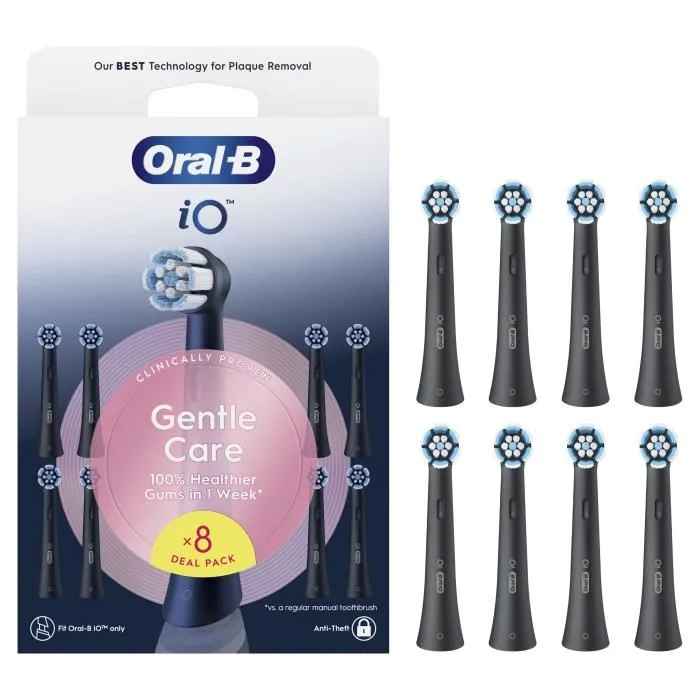 Oral-B - Brossettes iO Gentle Care - Pour brosses à dents électriques iO - Idéales gencives sensibles - Pack de 8 - Noir Oral-B - Brossettes iO Gentle Care - Pour brosses à dents électriques iO - Idéales gencives sensibles - Pack de 8 - Noir