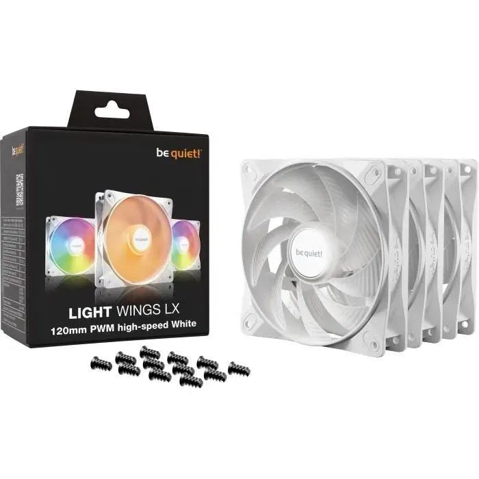 be quiet! Light Wings LX BL125S - Pack de 3 Ventilateurs Boîtier 120 mm PWM ARGB Blanc - 16 LEDs, 9 Pales, Bearing Rifle