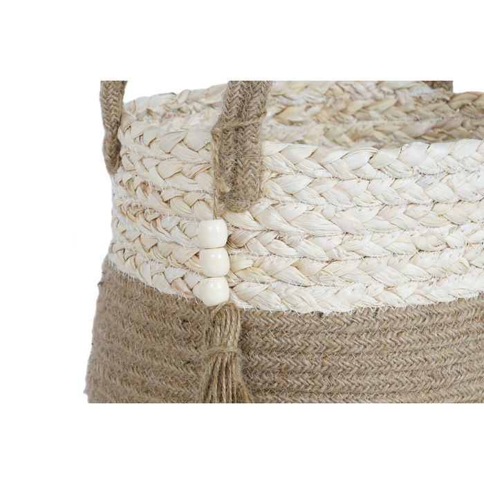 Set de basket Home ESPRIT Naturel Marron Clair Jute Fibre de maïs Moderne 41 x 30 x 33 cm 3 Pièces