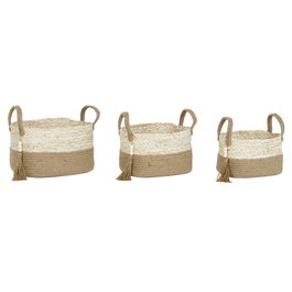 Set de basket Home ESPRIT Naturel Marron Clair Jute Fibre de maïs Moderne 41 x 30 x 33 cm 3 Pièces