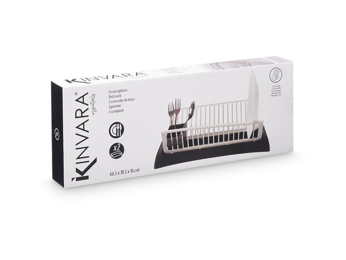 Kinvara Egouttoir Gris et Blanc Plastique 46x14x18 cm (Set de 6)