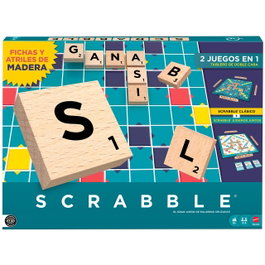 Mattel Scrabble Core Wood en espagnol avec lettres et chevalets en bois de qualité supérieure