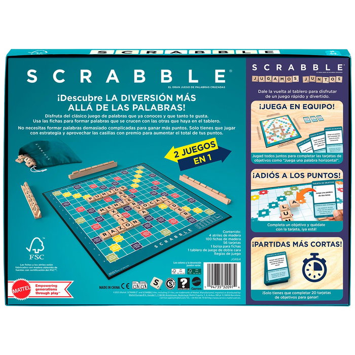Mattel Scrabble Core Wood en espagnol avec lettres et chevalets en bois de qualité supérieure Mattel Scrabble Core Wood en espagnol avec lettres et chevalets en bois de qualité supérieure