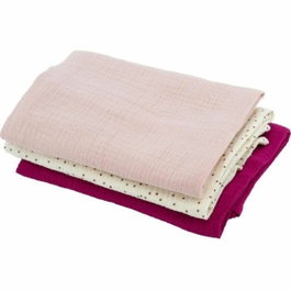 Domiva Lot de 3 langes en gaze de coton - Rose, blanc et grenat - 60x60 cm