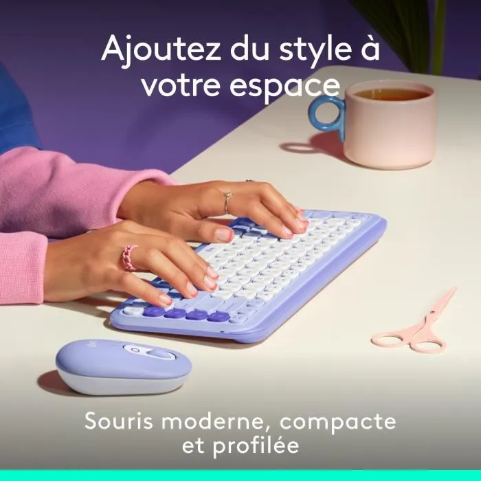 Logitech Pop Mouse - Souris sans fil Lilas, connexion jusqu'à 3 appareils via Bluetooth, technologie FLOW et bouton Easy-Switch, pour Windows, Mac, Chrome OS, Android Logitech Pop Mouse - Souris sans fil Lilas, connexion jusqu'à 3 appareils via Bluetooth, technologie FLOW et bouton Easy-Switch, pour Windows, Mac, Chrome OS, Android