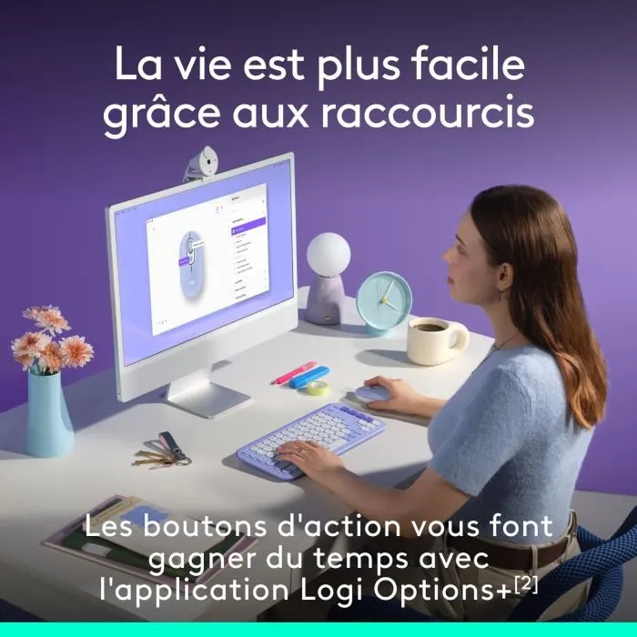 Logitech Pop Mouse - Souris sans fil Lilas, connexion jusqu'à 3 appareils via Bluetooth, technologie FLOW et bouton Easy-Switch, pour Windows, Mac, Chrome OS, Android Logitech Pop Mouse - Souris sans fil Lilas, connexion jusqu'à 3 appareils via Bluetooth, technologie FLOW et bouton Easy-Switch, pour Windows, Mac, Chrome OS, Android