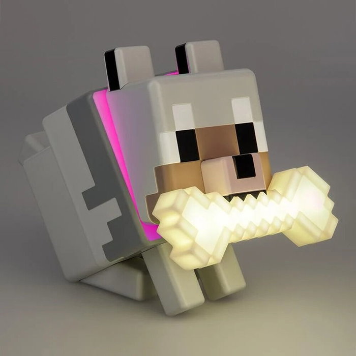PALADONE Lampe figurine Minecraft Glow Buddies Loup - Lampadaire décoratif 16 cm - Fonctionne sur piles