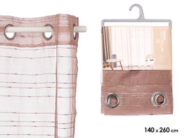 Giftdecor Rideau Marron à Rayures Horizontales 140 x 260 cm Tissu 100% Polyester (Set de 6)