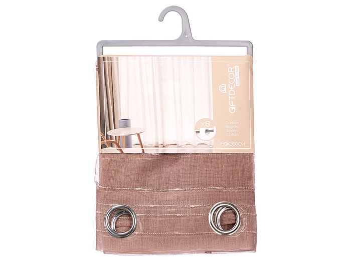 Giftdecor Rideau Marron à Rayures Horizontales 140 x 260 cm Tissu 100% Polyester (Set de 6)