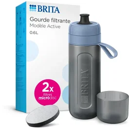 BRITA Gourde filtrante Active, vert pastel, filtration eau portable avec 2 microdiscs inclus, réduction chlore et impuretés