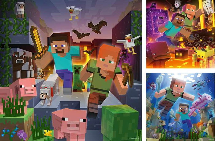 Ravensburger - Puzzle 3 en 1 Minecraft de 49 pièces chacun - Puzzle pour enfant à partir de 8 ans - Instructions multilingues