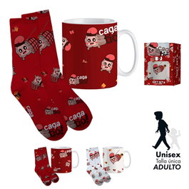 Funny Xmas Tasse et chaussettes Tió de Nadal, couleurs assorties