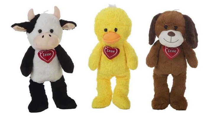 Creaciones Llopis - Peluche animaux Lucky avec cœur 52 cm - Modèles assortis (aléatoire) - Polièster