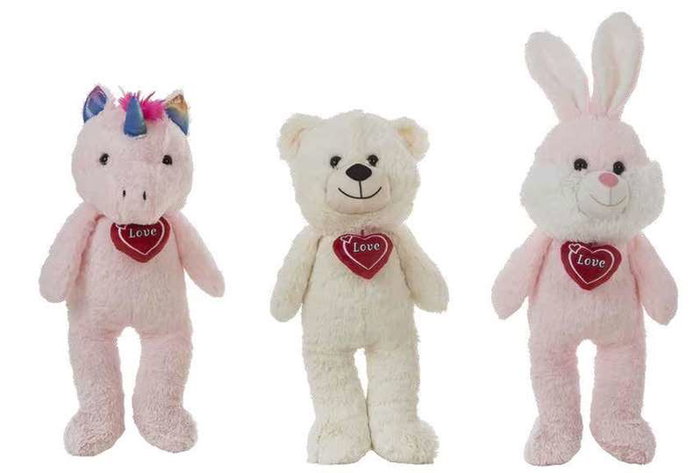 Creaciones Llopis - Peluche animaux Lucky avec cœur 52 cm - Modèles assortis (aléatoire) - Polièster