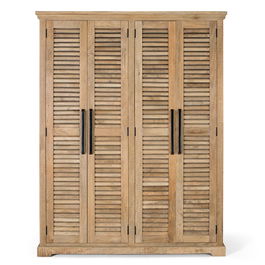 GINER Y COLOMER Armadio en bois de mangle massif naturel, 4 portes avec penderie et étagères réglables, 190 x 150 x 50 cm