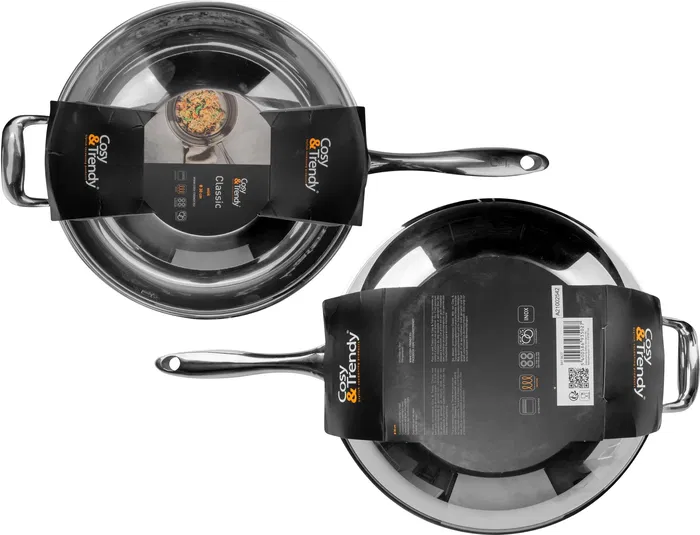 Cosy & Trendy Wok Classique en acier inoxydable, diamètre 30 cm, pour tous feux dont induction - Avec graduations et trou de vapeur