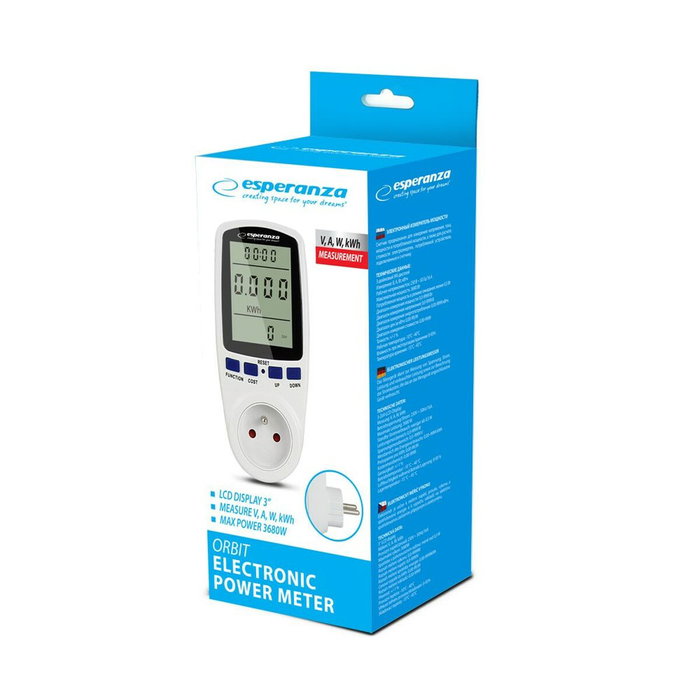Esperanza ELA103 Prise avec moniteur de consommation électrique, Blanc, 3680 W Esperanza ELA103 Prise avec moniteur de consommation électrique, Blanc, 3680 W