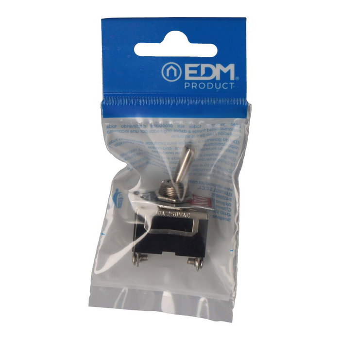 Edm Interrupteur unipolaire à queue métallique 10A 250V (emballé) - Dimensions 34x23,75x27,5mm