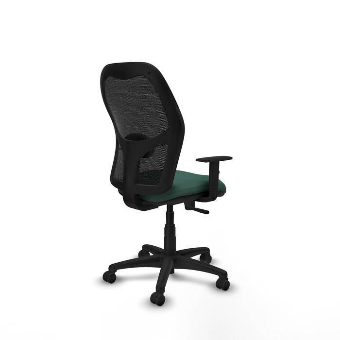 Chaise Alocén Synchro 3 positions tissu Vert foncé Maille Noir Structure polyamide noire Accoudoir 1D Sans appui-tête Roulettes pour moquette