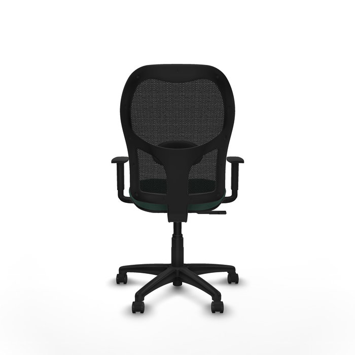 Chaise Alocén Synchro 3 positions tissu Vert foncé Maille Noir Structure polyamide noire Accoudoir 1D Sans appui-tête Roulettes pour moquette