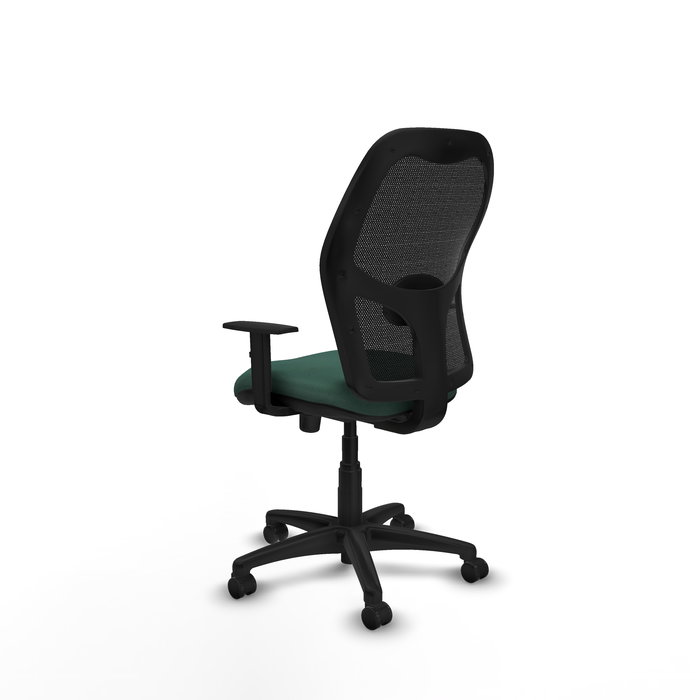 Chaise Alocén Synchro 3 positions tissu Vert foncé Maille Noir Structure polyamide noire Accoudoir 1D Sans appui-tête Roulettes pour moquette