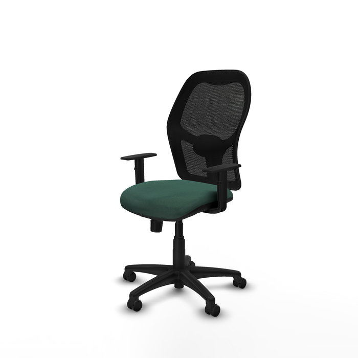 Chaise Alocén Synchro 3 positions tissu Vert foncé Maille Noir Structure polyamide noire Accoudoir 1D Sans appui-tête Roulettes pour moquette