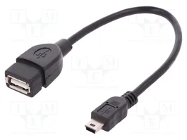 DIGITUS Câble OTG USB 2.0 USB A socle vers USB B mini prise, 0,2m, noir