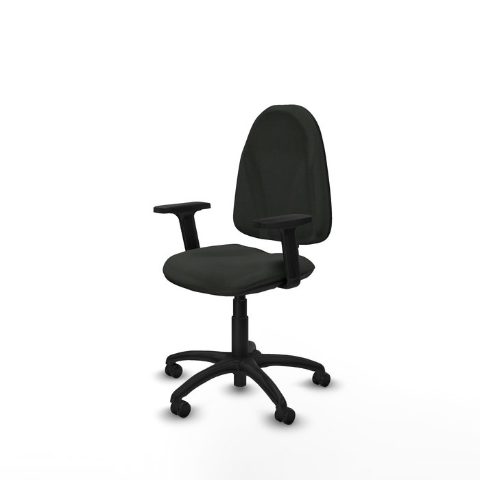 Chaise de bureau Algarra avec mécanisme Contact permanent de base, revêtement en tissu noir. Équipée d'une base en polyamide noir, d'accoudoirs 2D et de roulettes autobloquantes Chaise de bureau Algarra avec mécanisme Contact permanent de base, revêtement en tissu noir. Équipée d'une base en polyamide noir, d'accoudoirs 2D et de roulettes autobloquantes